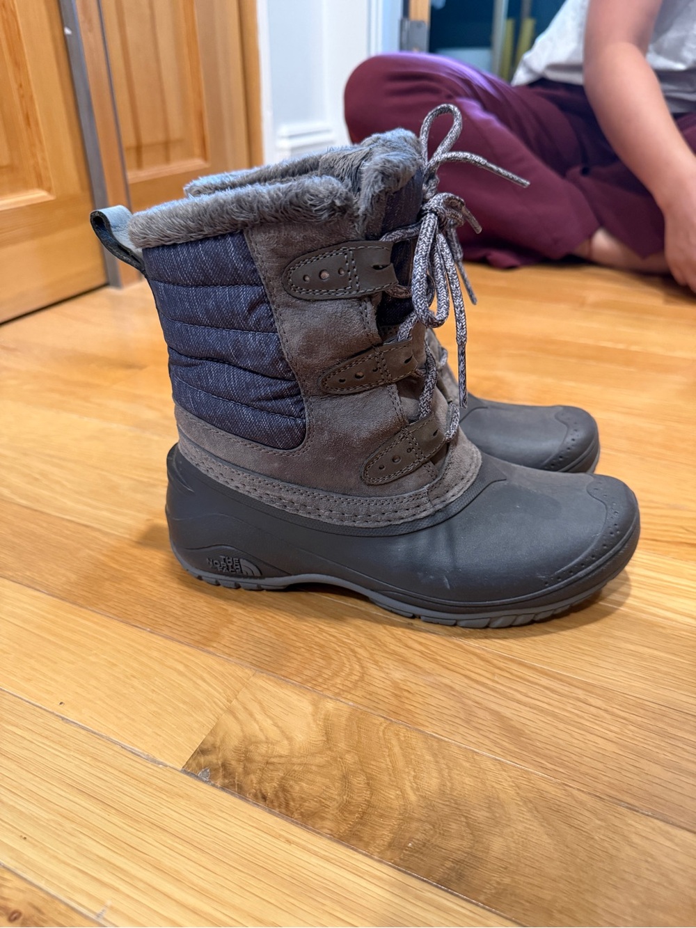 The North Face Women's Gray Quilted Faux-Fur Winter Boots